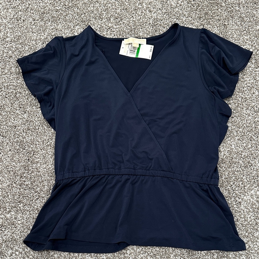 Michael Kors Dark Blue Wrap Blouse